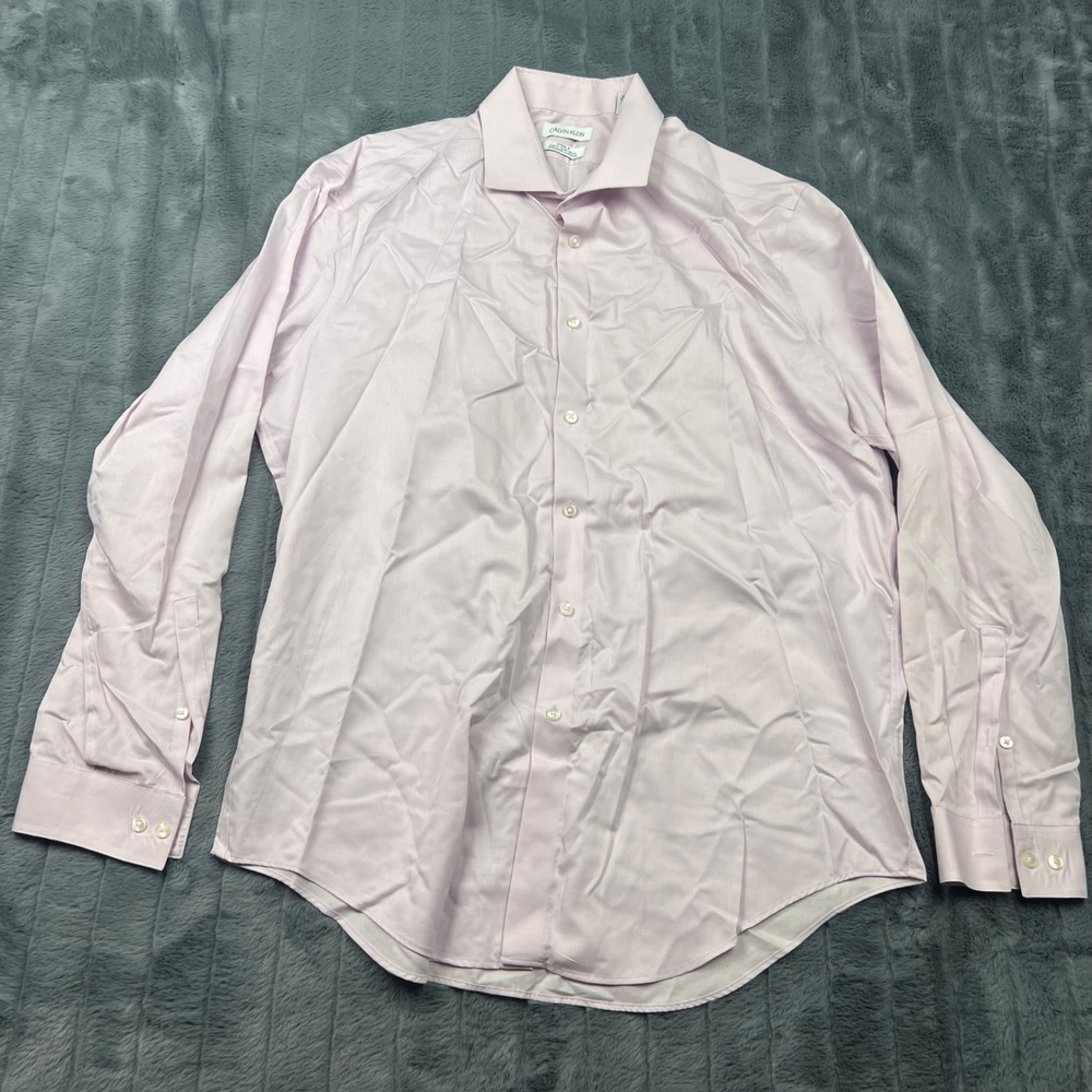 Calvin Klein Steel+ Mens Slim Fit Herringbone Dress Shirt Pink 17.5 34/35 XL